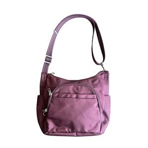 $120 Travelon Anti-Theft Classic Crossbody Bucket Shoulder Bag- Dark Bordeaux